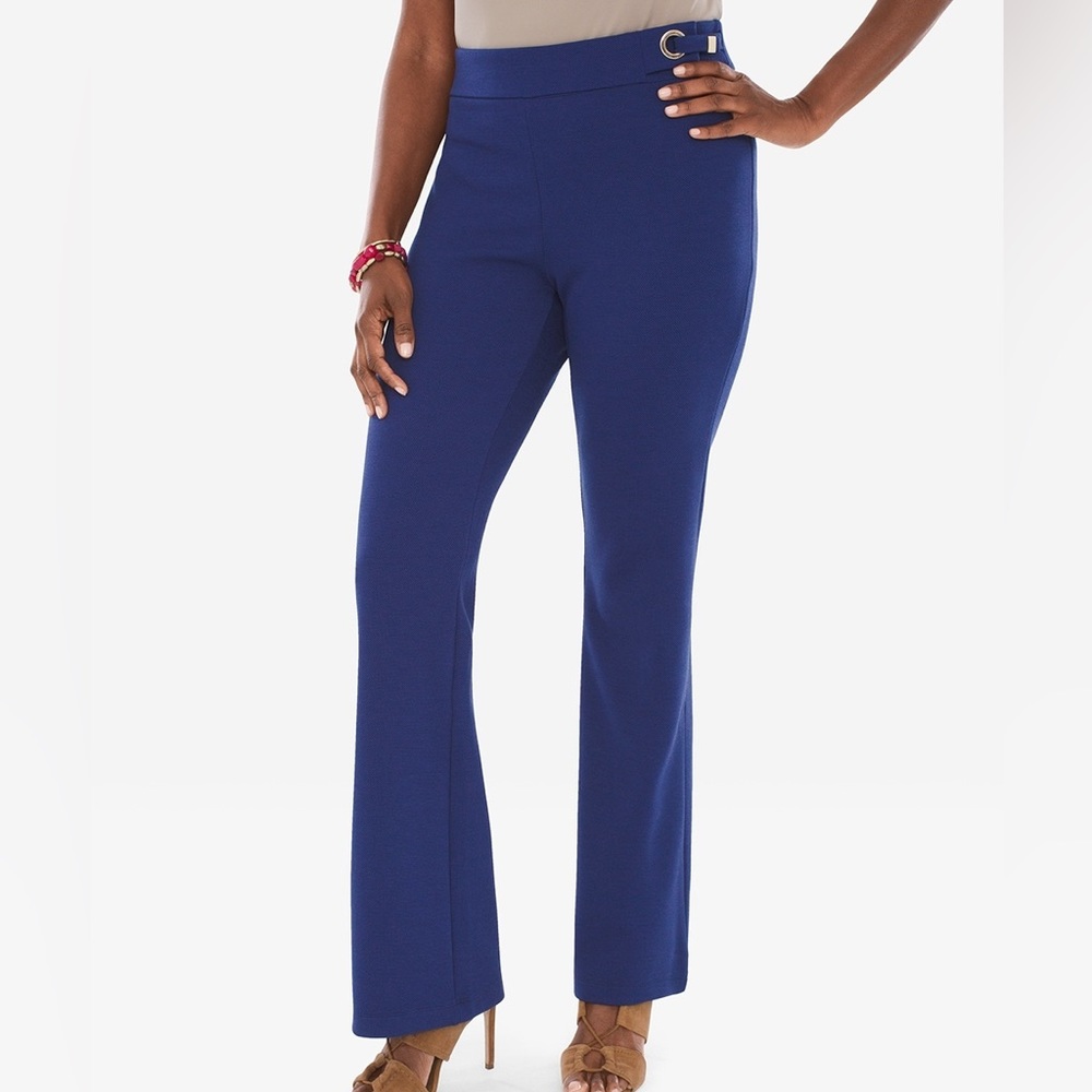 Chico’s Wide Leg Textured Knit Trouser Pants Stretch Blue Size 8 NWT